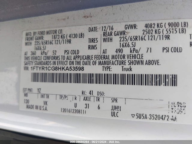 Ford Transit-250 2017 1FTYR1CG8HKA53598 Image 9