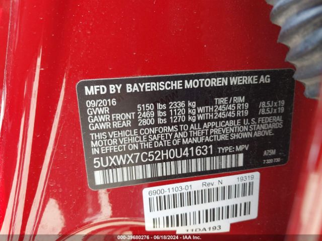 5UXWX7C52H0U41631 BMW X3 Xdrive35i