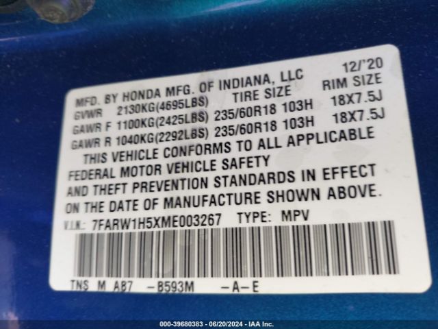7FARW1H5XME003267 Honda Cr-v 2wd Ex