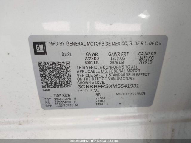 3GNKBFRSXMS541931 Chevrolet Blazer Fwd Premier