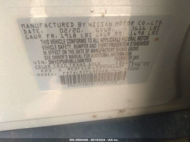 3N1CP5BV8LL506703 Nissan Kicks S Xtronic Cvt