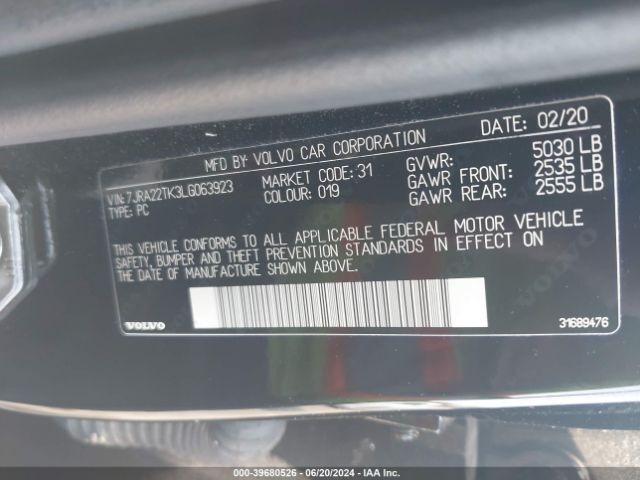 7JRA22TK3LG063923 Volvo S60 T6 Momentum