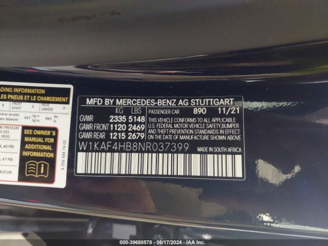 W1KAF4HB8NR037399 Mercedes-Benz C 300 4matic