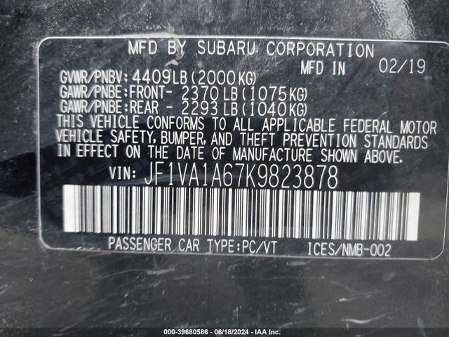JF1VA1A67K9823878 Subaru WRX