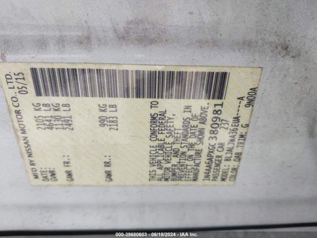 1N4AA6APXGC380981 Nissan Maxima 3.5 Sv