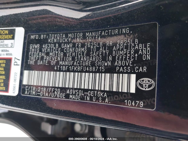 Toyota CAMRY SE 2015 4T1BF1FK8FU488715 Image 9