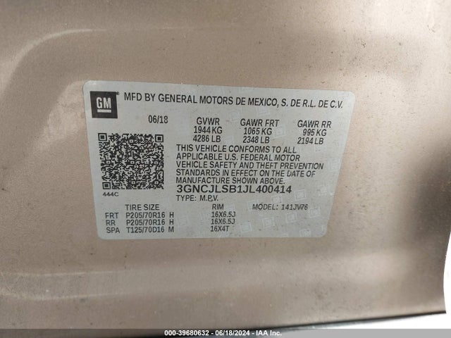 Chevrolet Trax Lt 2018 3GNCJLSB1JL400414 Image 9
