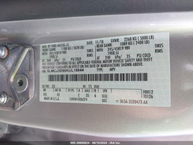5LMCJ3D96KUL18844 Lincoln Mkc Reserve