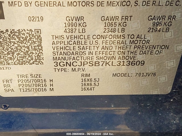 Chevrolet Trax Lt 2019 3GNCJPSB7KL313609 Image 9