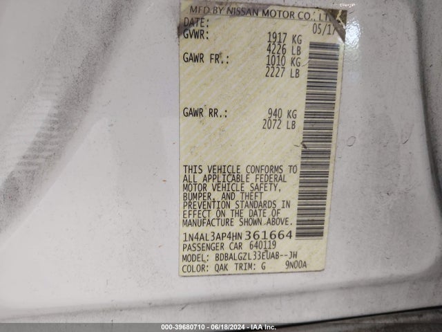 Nissan Altima 2.5 S 2017 1N4AL3AP4HN361664 Image 9