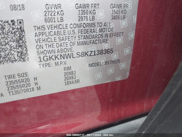 1GKKNWLS8KZ138365 GMC Acadia Slt-2