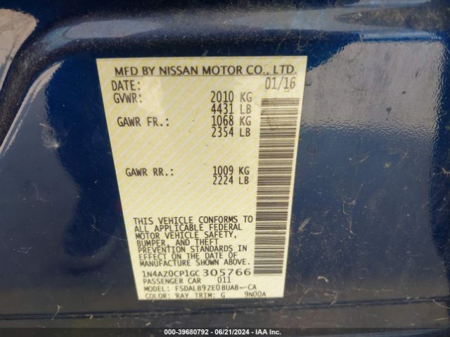 1N4AZ0CP1GC305766 Nissan LEAF S