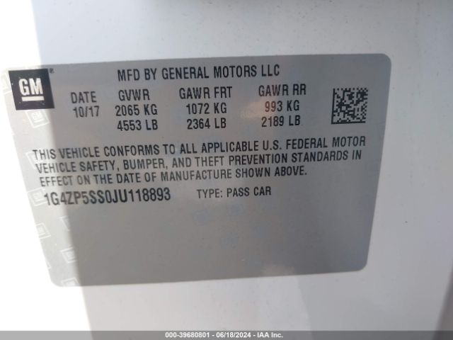 1G4ZP5SS0JU118893 Buick Lacrosse Essence