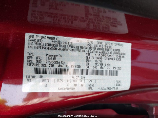 Ford FOCUS SE 2014 1FADP3F25EL104616 Image 9