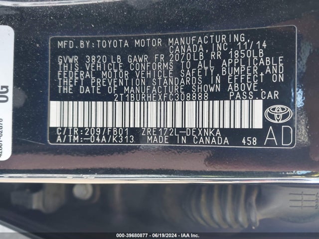 Toyota COROLLA LE 2015 2T1BURHEXFC308888 Image 9