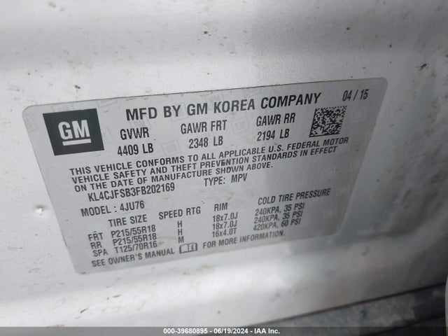KL4CJFSB3FB202169 Buick Encore Convenience