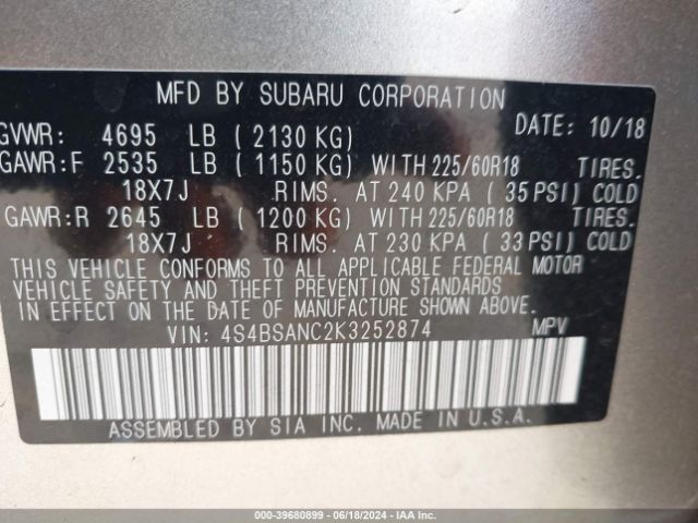 4S4BSANC2K3252874 Subaru Outback 2.5i Limited