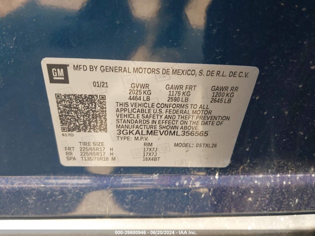 3GKALMEV0ML356565 GMC Terrain Fwd Sle