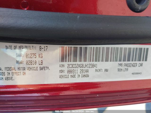 2C3CDZAG8JH123841 Dodge Challenger Sxt