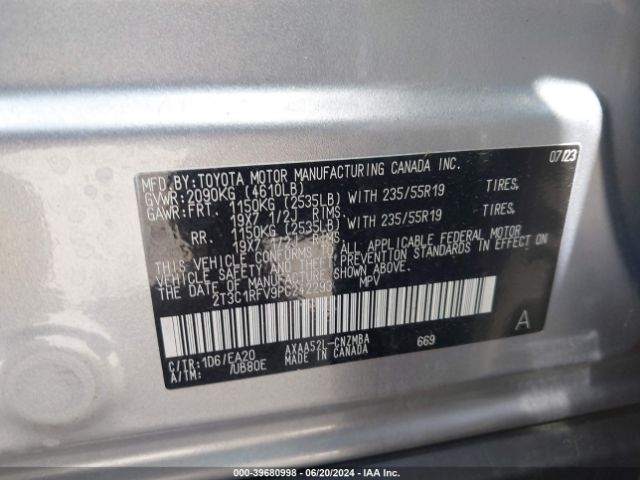 2T3C1RFV9PC242293 Toyota Rav4 Xle Premium