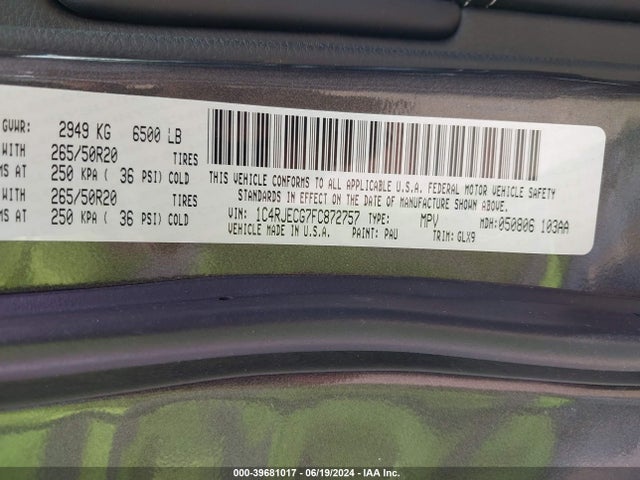 1C4RJECG7FC872757 Jeep Grand Cherokee Overland