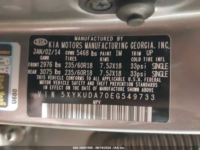 5XYKUDA70EG549733 KIA Sorento Ex V6