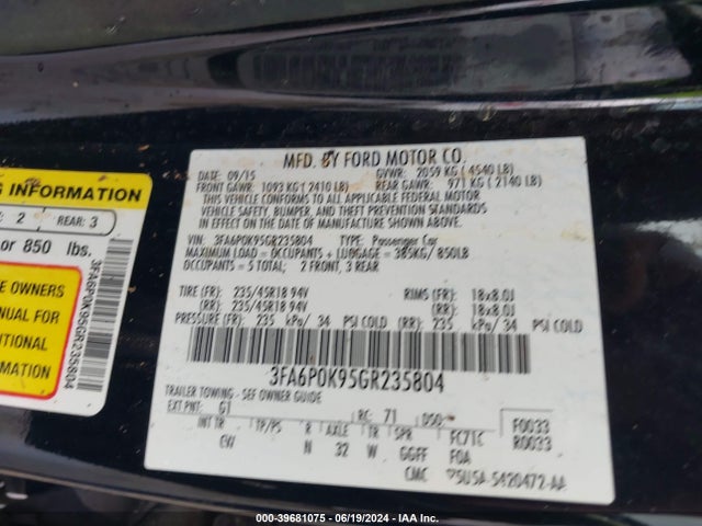 Ford Fusion Titanium 2016 3FA6P0K95GR235804 Image 9