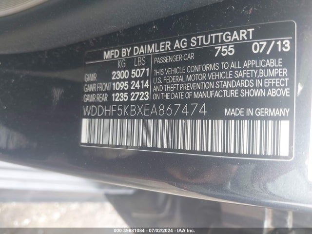 Mercedes-Benz E 350 2014 WDDHF5KBXEA867474 Image 9