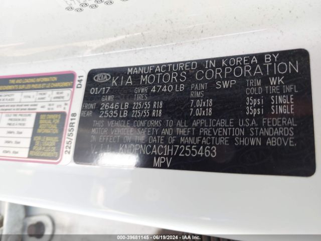 KNDPNCAC1H7255463 KIA Sportage Ex