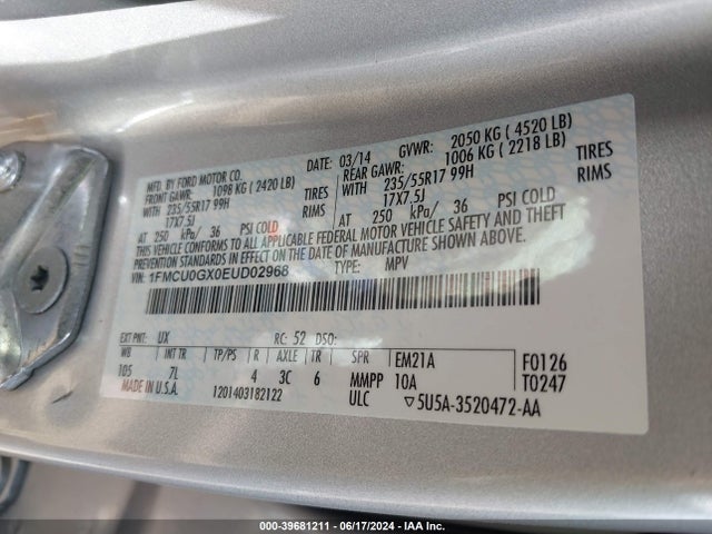 Ford ESCAPE SE 2014 1FMCU0GX0EUD02968 Image 9