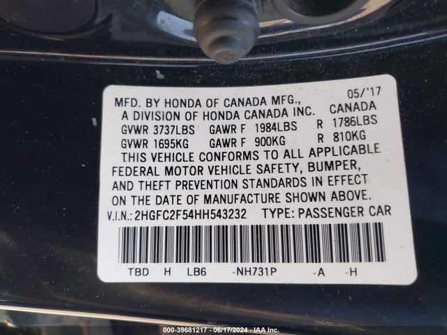 Honda Civic Lx 2017 2HGFC2F54HH543232 Image 9