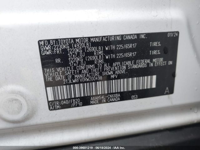 2T3LWRFV0RW200498 Toyota Rav4 Hybrid Le