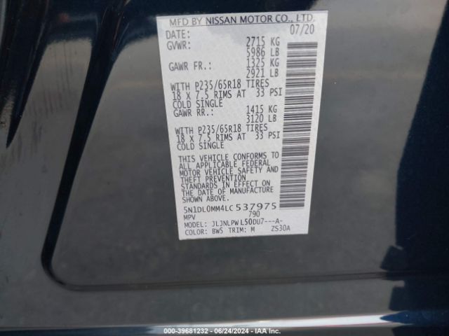 5N1DL0MM4LC537975 Infiniti Qx60 Pure Awd