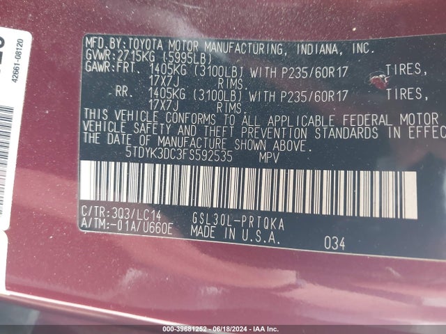 Toyota Sienna Xle 8 Passenger 2015 5TDYK3DC3FS592535 Image 9