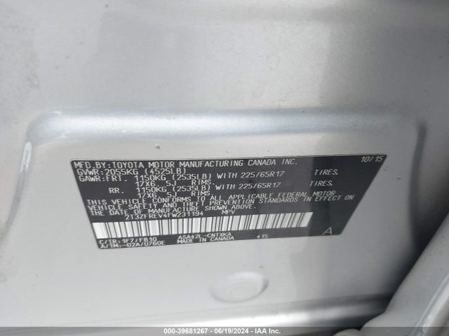 Toyota RAV4 LE 2015 2T3ZFREV4FW231194 Image 9