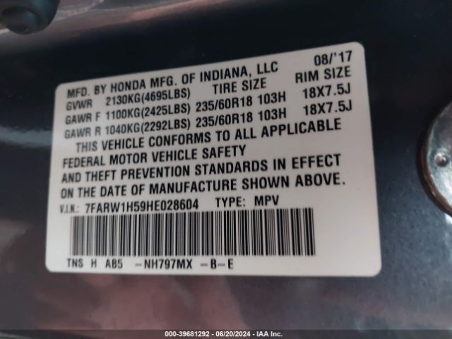 7FARW1H59HE028604 Honda CR-V EX