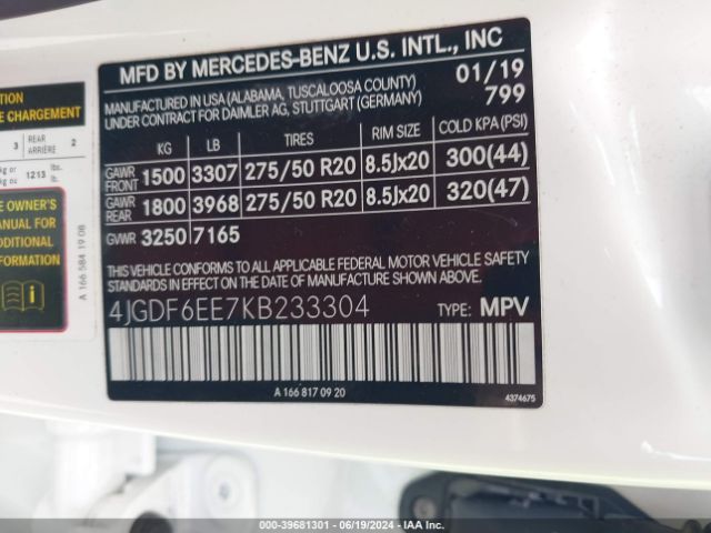 4JGDF6EE7KB233304 Mercedes-Benz Gls 450 4matic