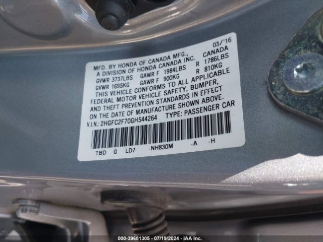 2HGFC2F70GH544264 Honda CIVIC EX