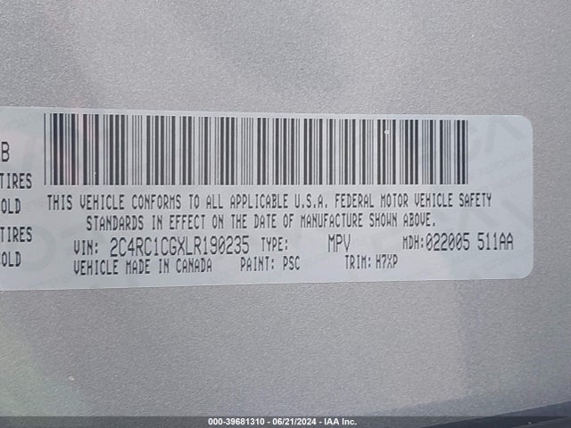 2C4RC1CGXLR190235 Chrysler Voyager Lx