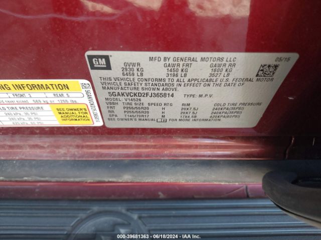 5GAKVCKD2FJ365814 Buick Enclave Premium