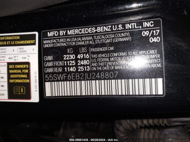 55SWF6EB2JU248807 Mercedes-Benz Amg C 43 4matic