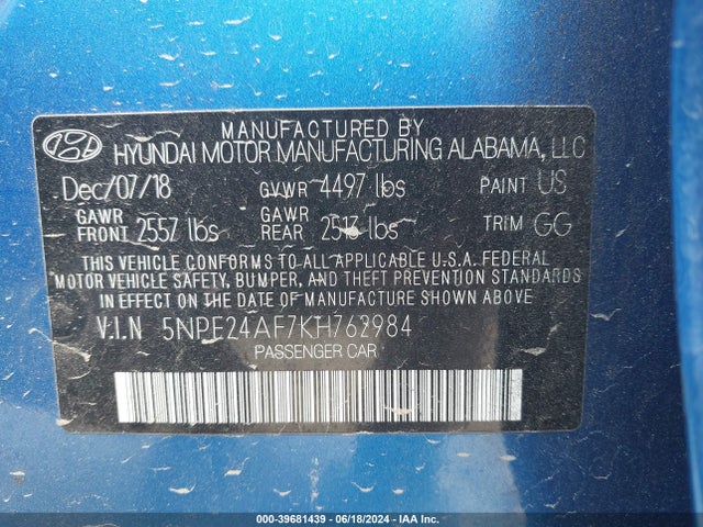 Hyundai SONATA SE 2019 5NPE24AF7KH762984 Image 9
