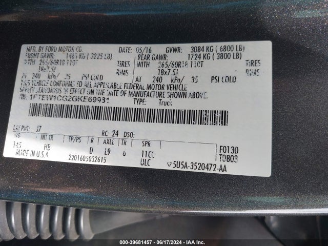 Ford F-150 Lariat 2016 1FTEW1CG2GKE69981 Image 9