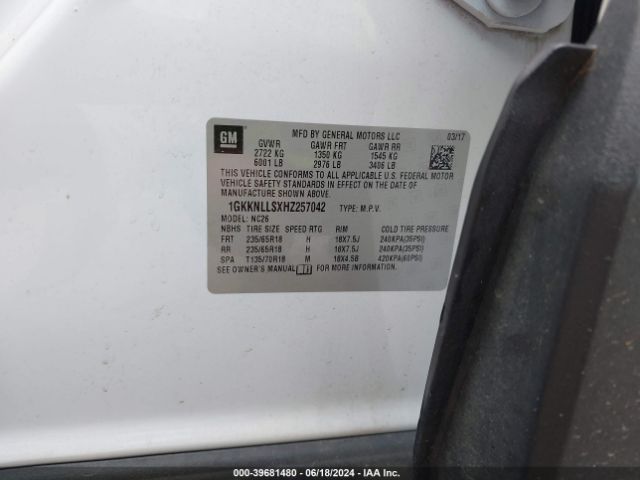 1GKKNLLSXHZ257042 GMC Acadia Sle-2