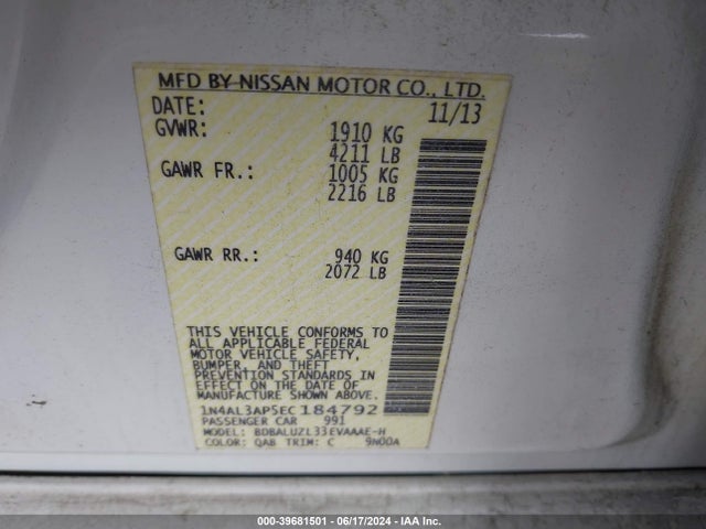 Nissan Altima 2.5 Sv 2014 1N4AL3AP5EC184792 Image 9