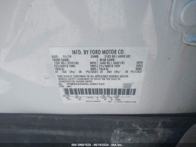 1FM5K8AW5LGB07523 Ford Police Interceptor Utility