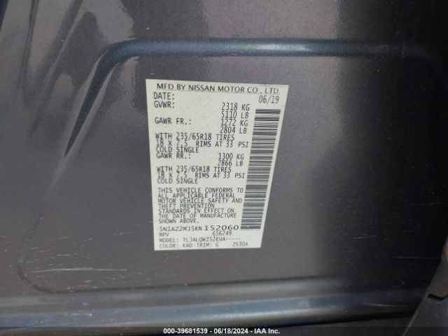 5N1AZ2MJ5KN152060 Nissan MURANO SV