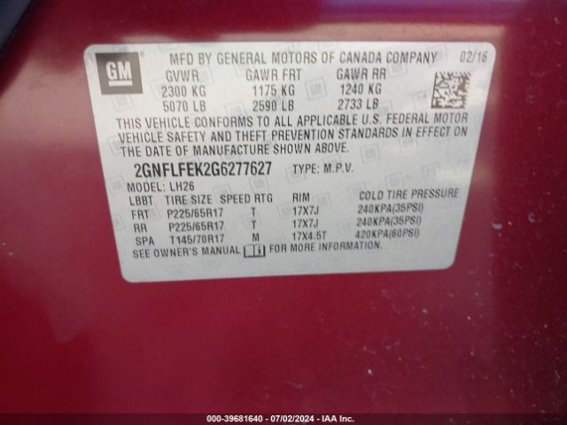 2GNFLFEK2G6277627 Chevrolet EQUINOX LT