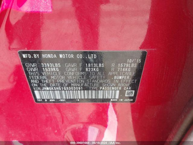 JHMGK5H51GX003091 Honda FIT LX