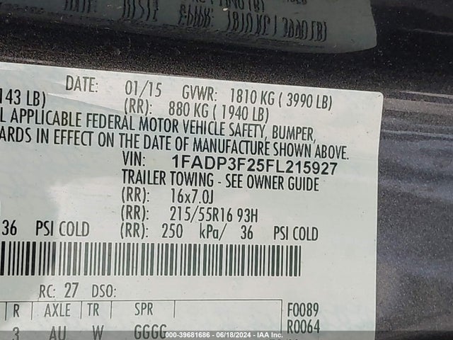 Ford FOCUS SE 2015 1FADP3F25FL215927 Image 9
